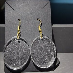 Handmade Gold and Transparent Hoop Earrings with Textured and Polished Designs